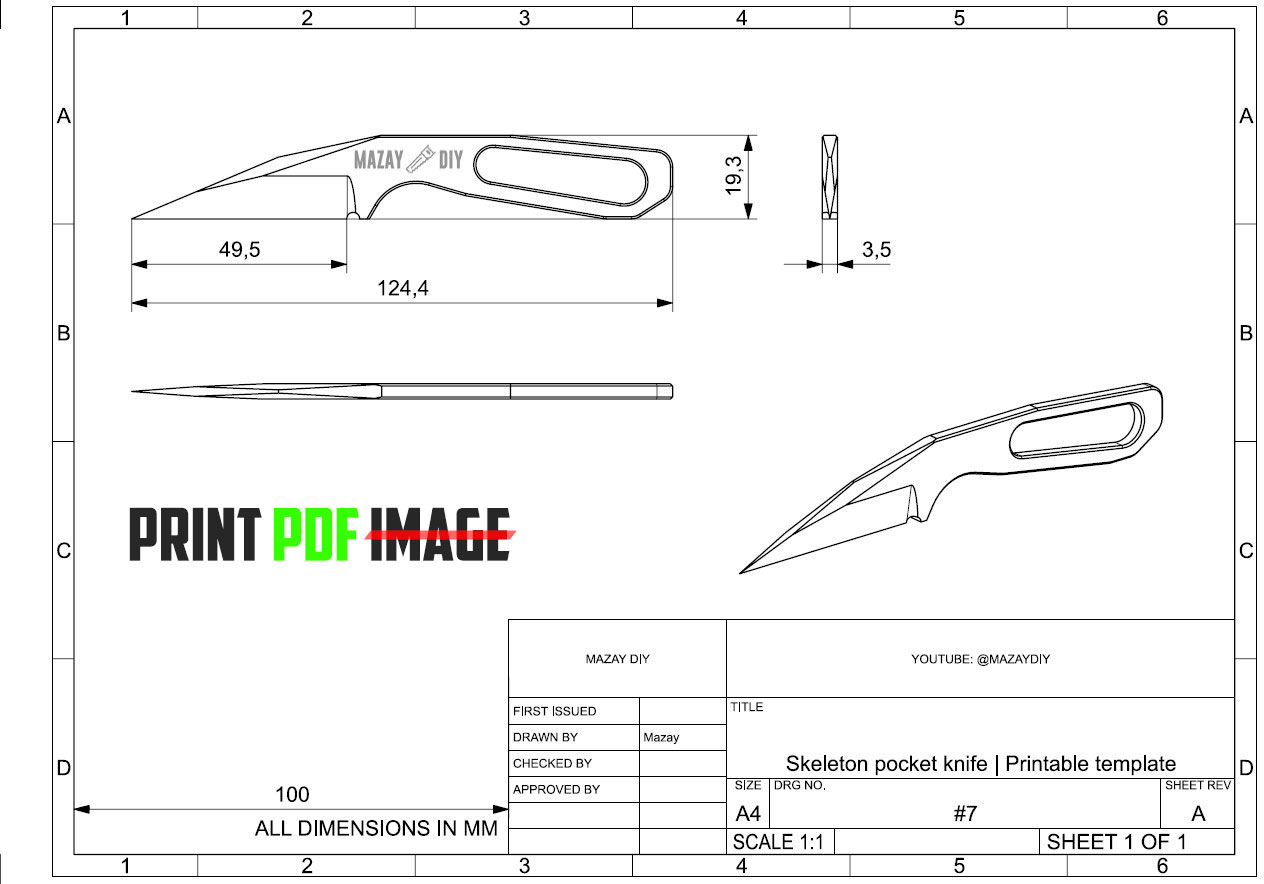 skeleton pocket knife PDF template